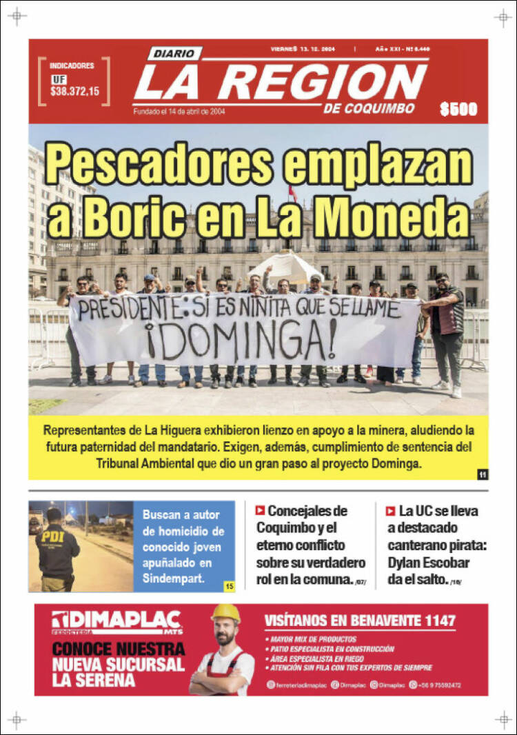 Portada de Diario La Región de Coquimbo (Chile)