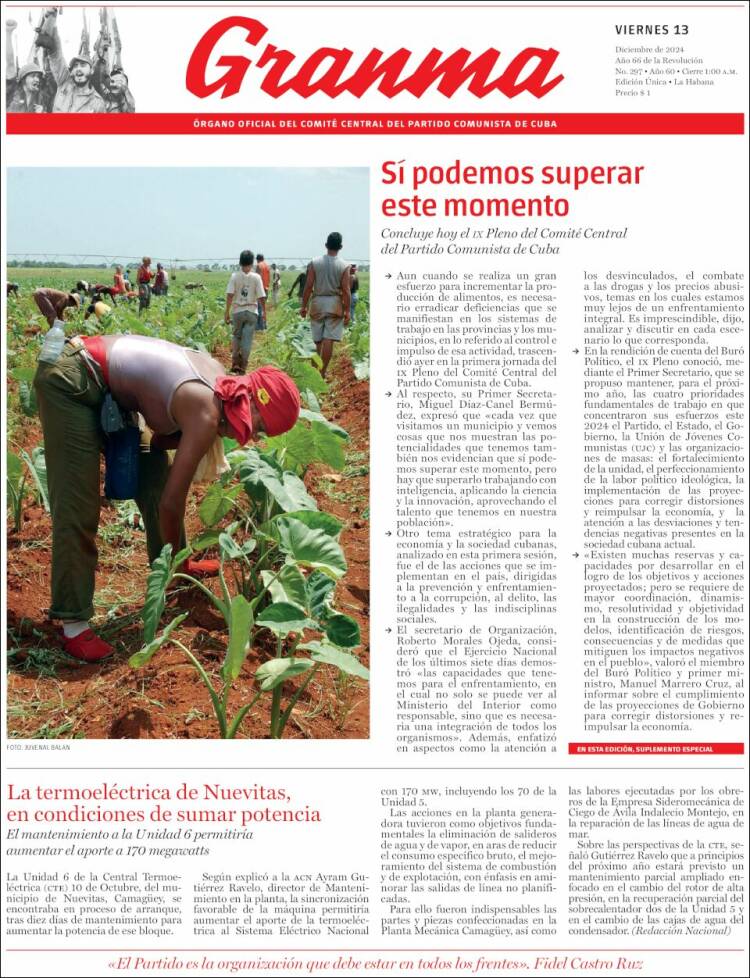 Portada de Granma (Cuba)
