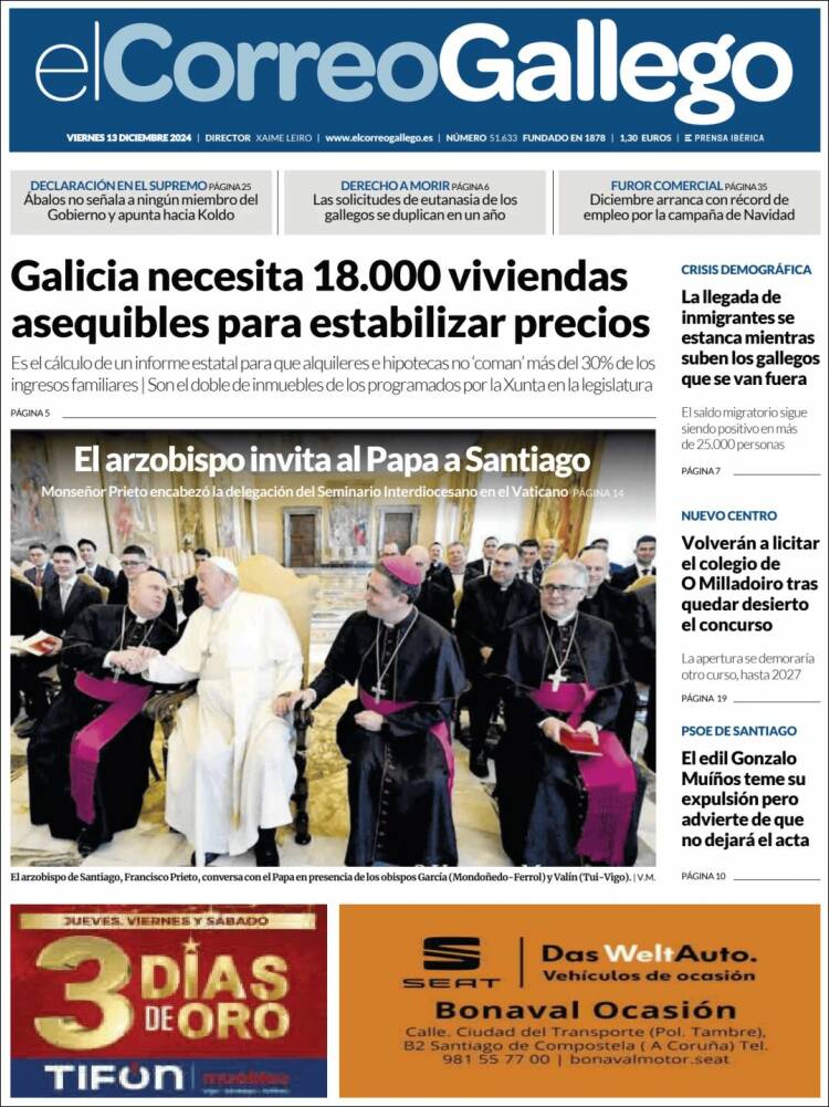 Portada de El Correo Gallego (España)