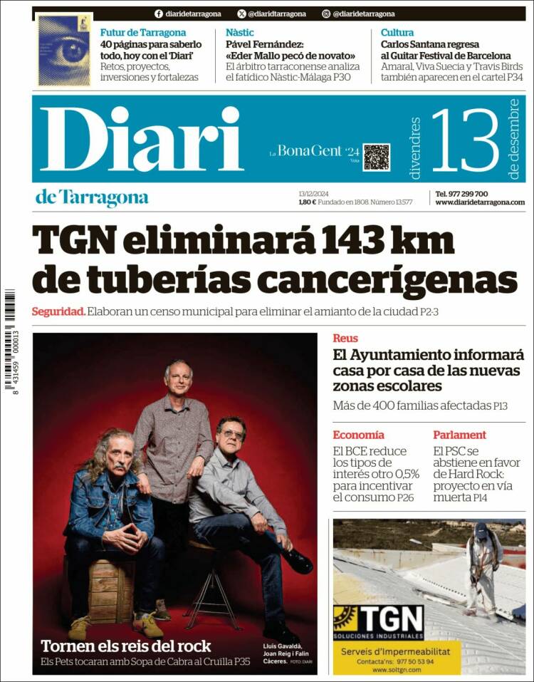 Portada de Diari de Tarragona (España)