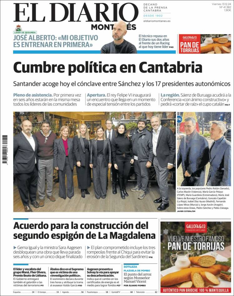 Portada de El Diario Montañés (España)