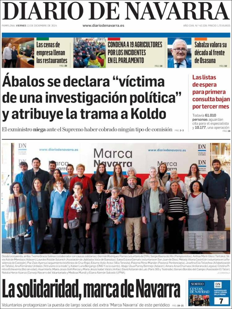 Portada de Diario de Navarra (España)