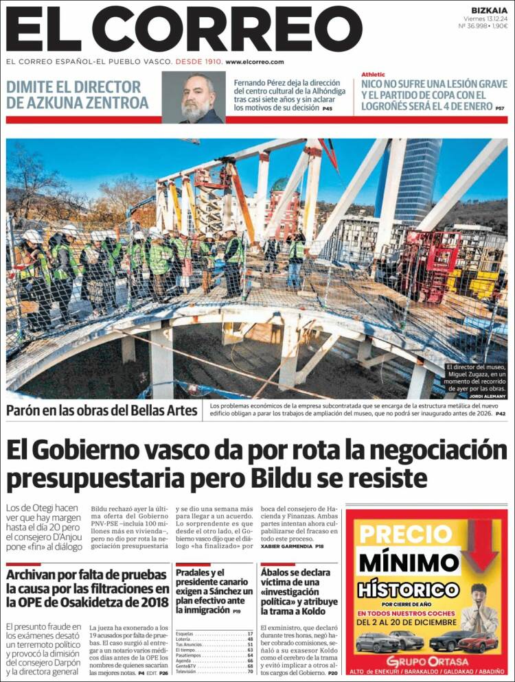 Portada de El Correo (España)