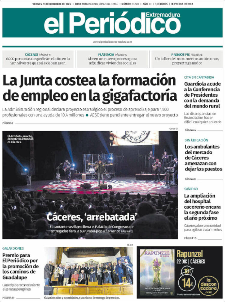 Portada de El Periódico de Extremadura (España)