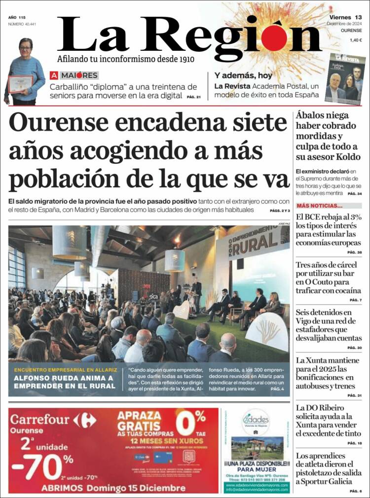 Portada de La Región de Ourense (España)