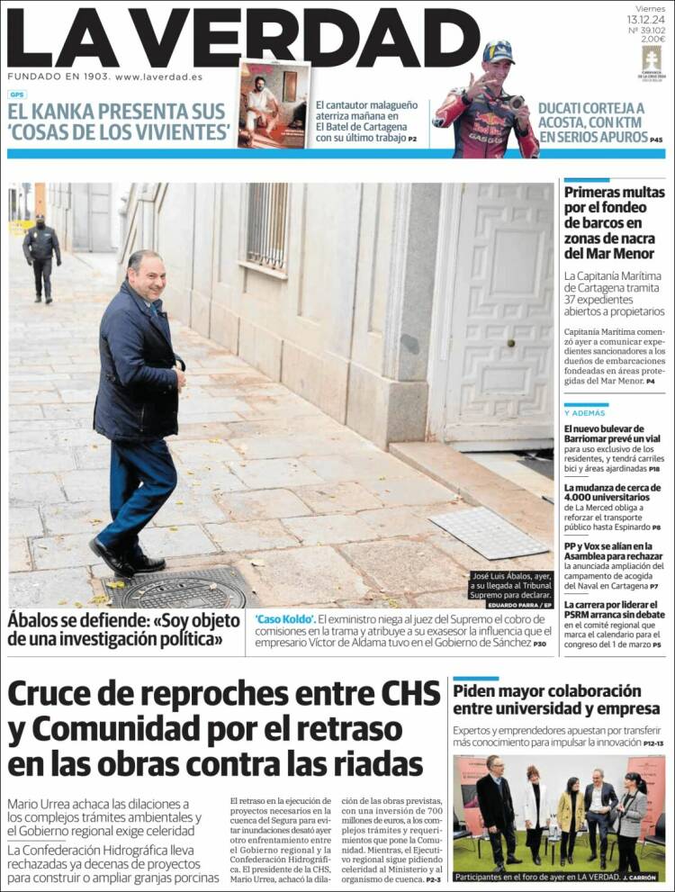 Portada de La Verdad de Murcia (España)