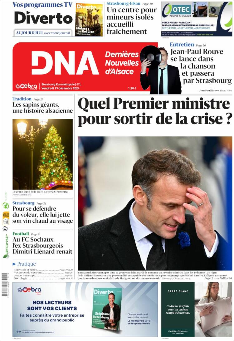 Portada de Les Dernières Nouvelles d'Alsace (France)