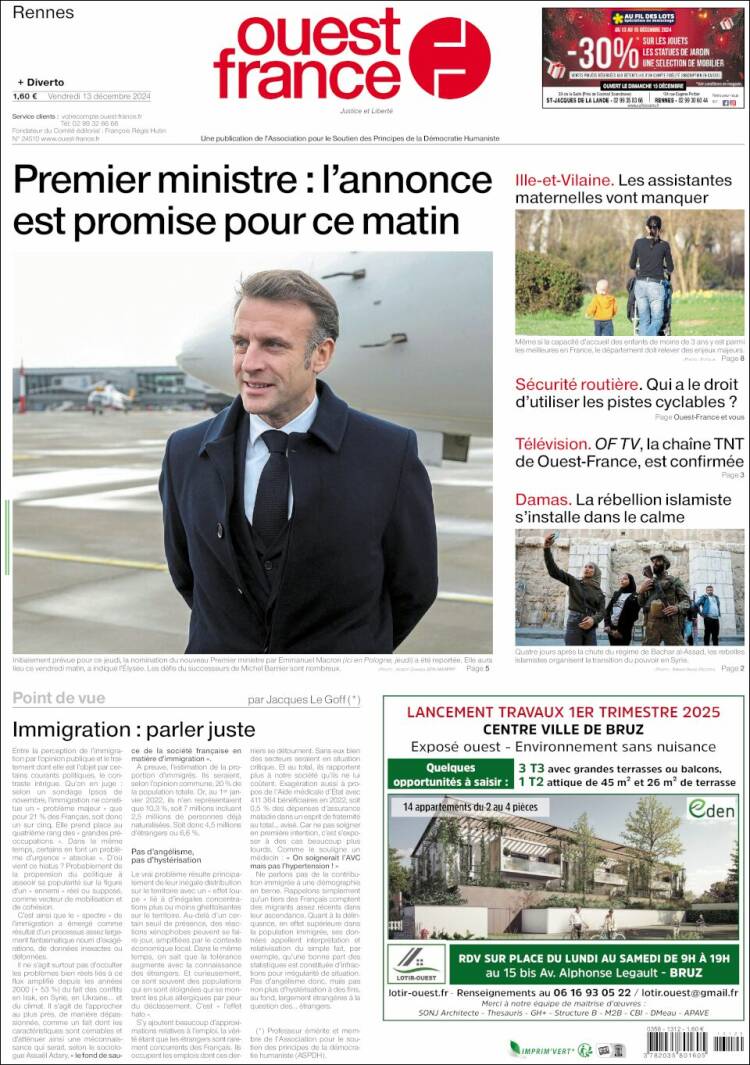 Portada de Ouest France (Francia)