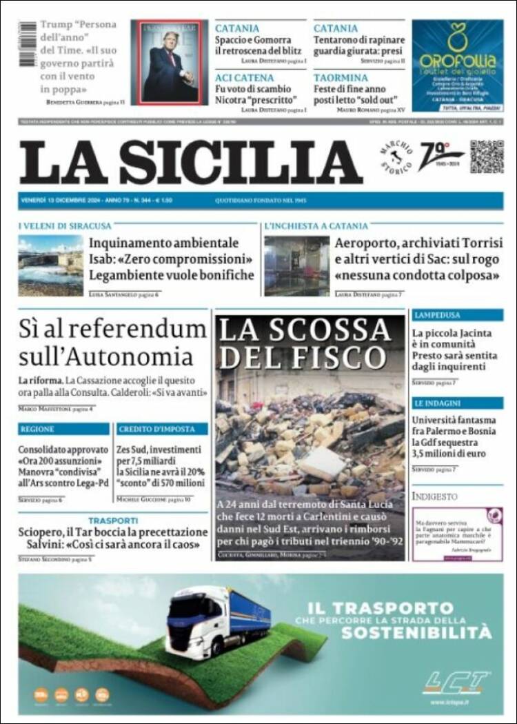 Portada de La Sicilia (Italia)