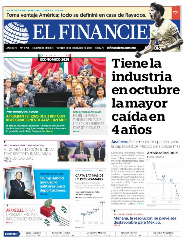 Portada de El Financiero (México)