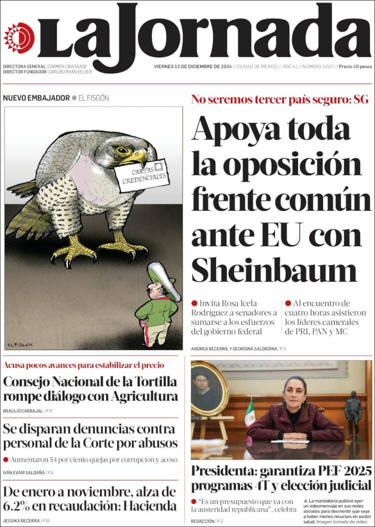 Periódico La Jornada (México). Periódicos de México. Edición de viernes ...