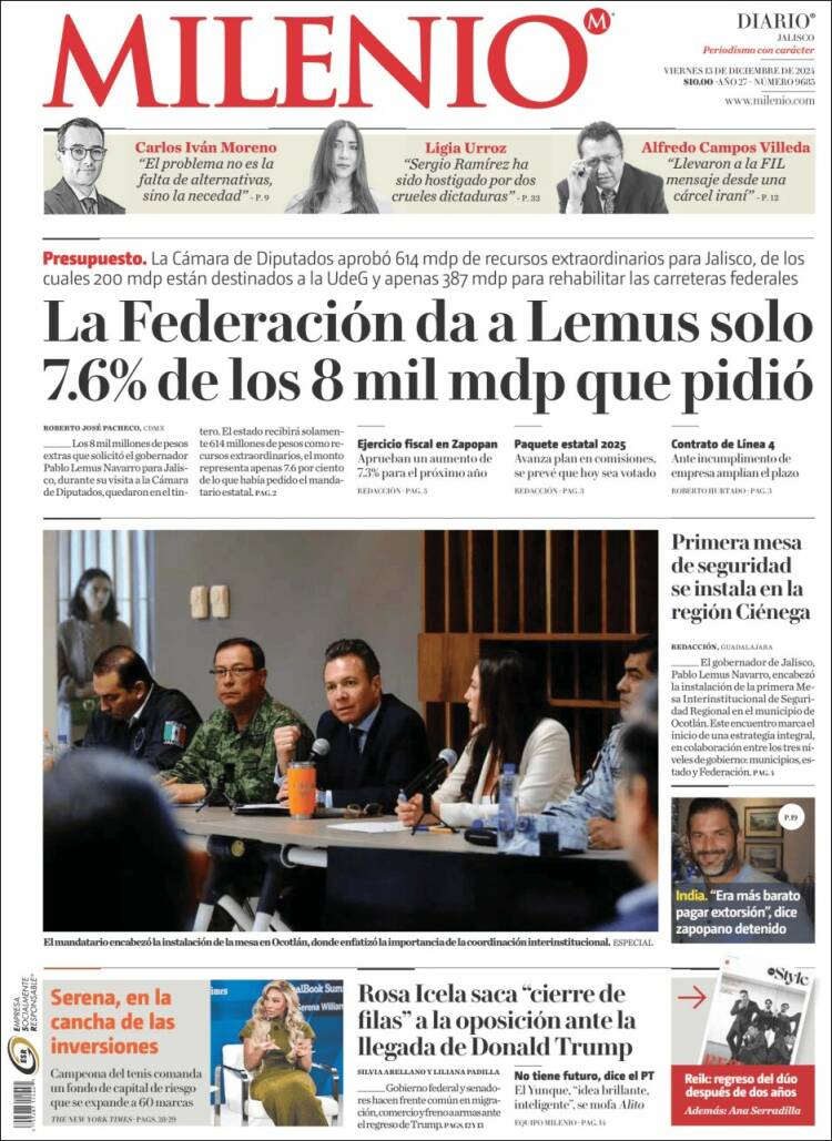 Portada de Milenio - Jalisco (México)