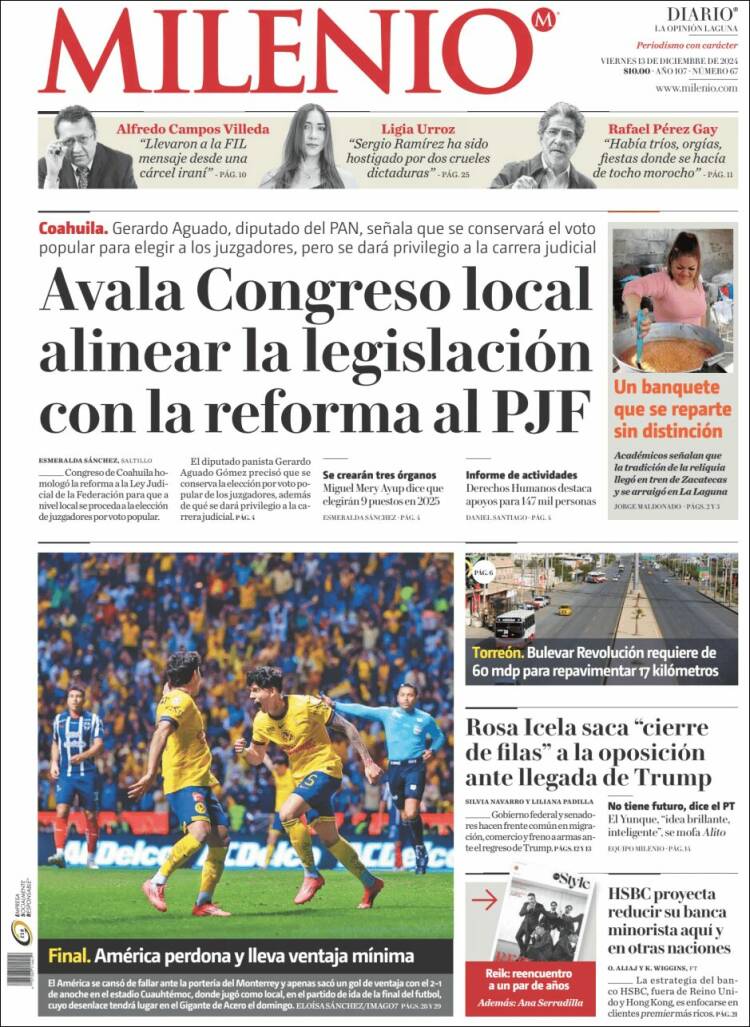 Portada de Milenio - Laguna (México)