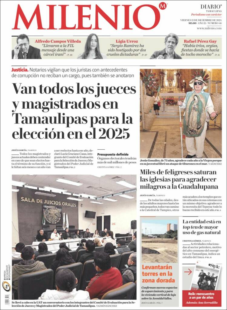 Portada de Milenio - Tamaulipas (México)