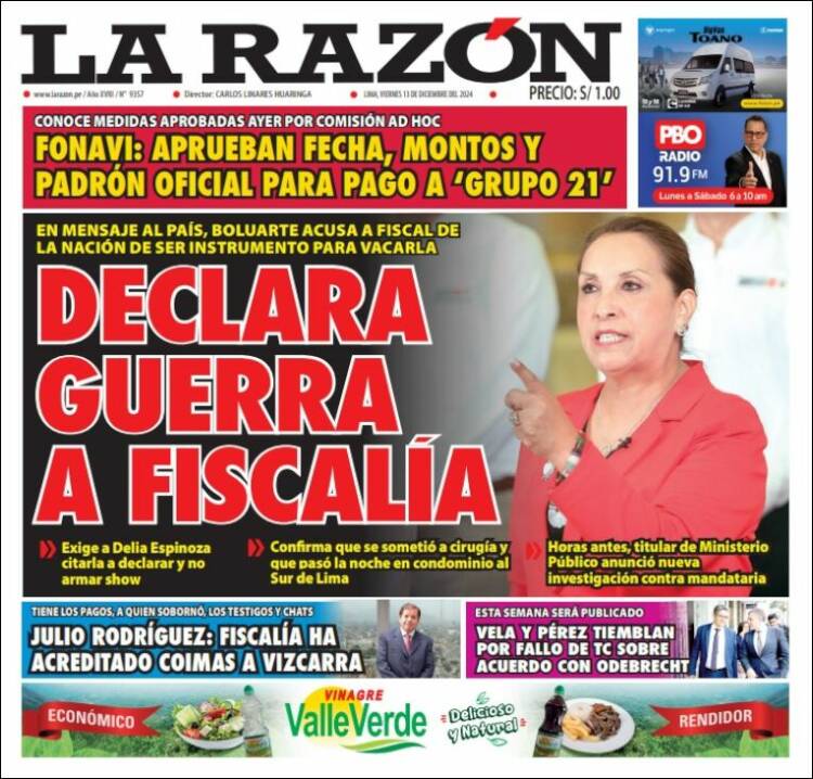 Portada de La Razón (Peru)