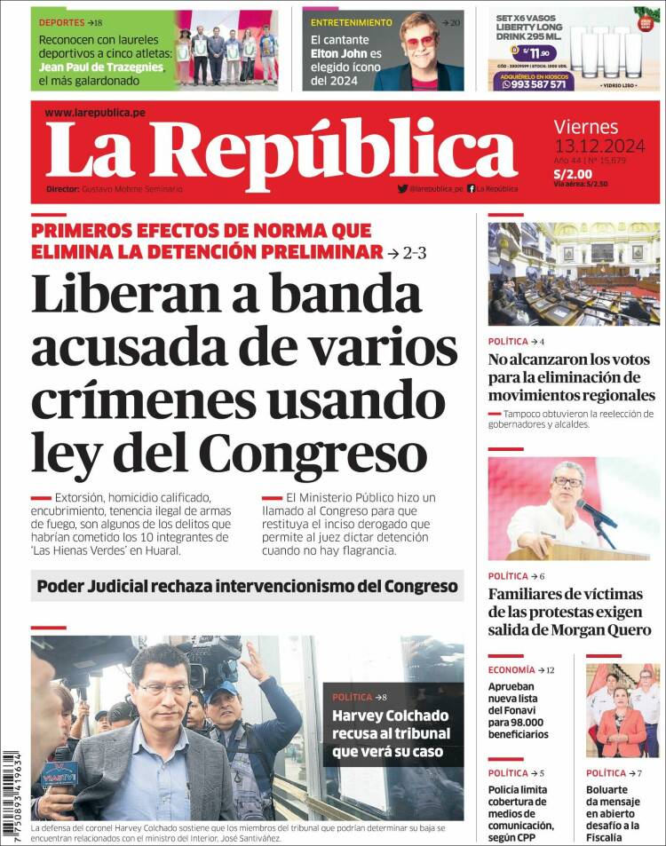 Portada de La Republica (Perú)