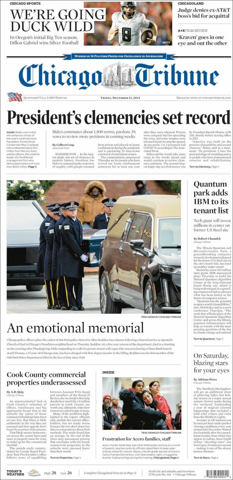 Portada de Chicago Tribune (USA)