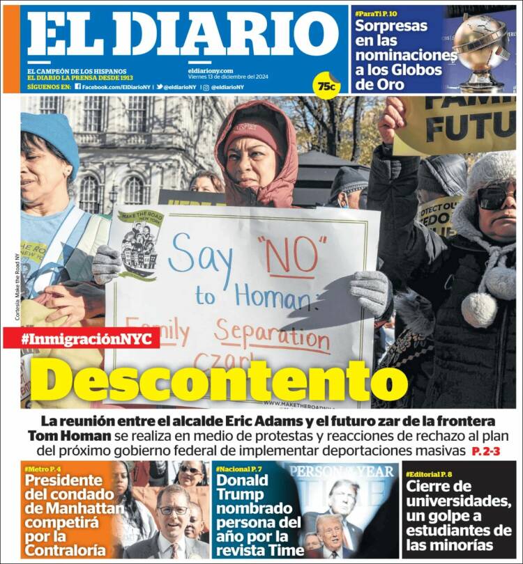 Portada de El Diario NY (USA)