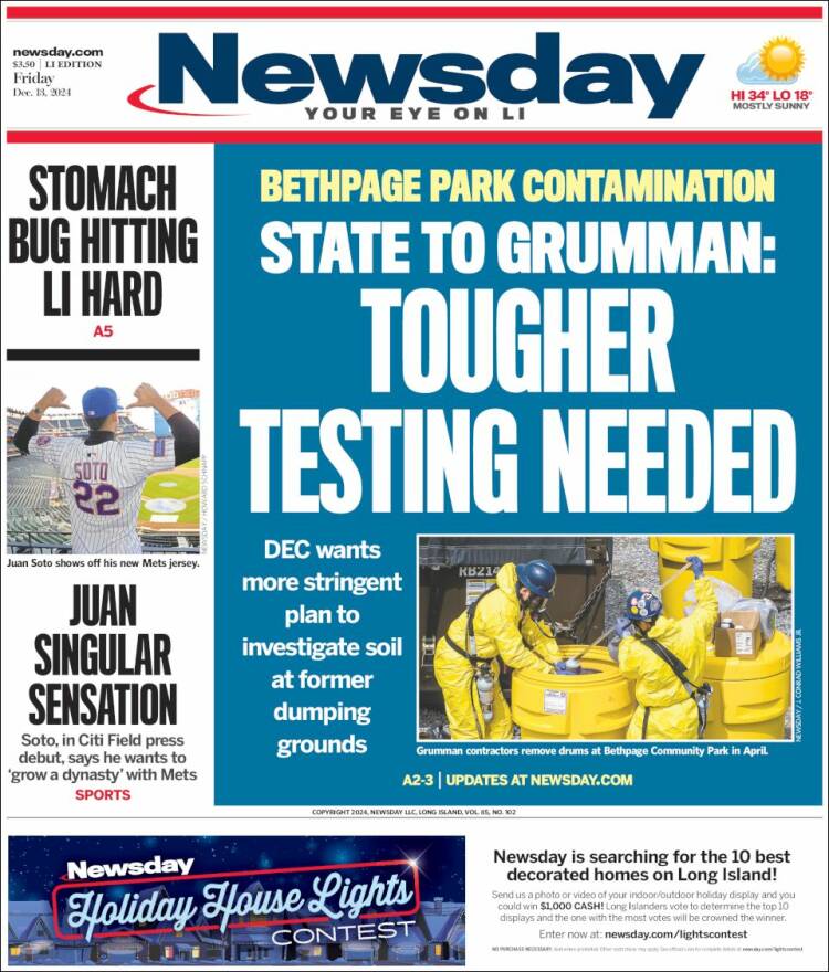 Portada de Newsday (USA)