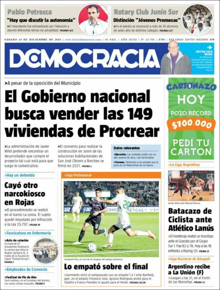 Portada de Diario Democracia (Argentina)