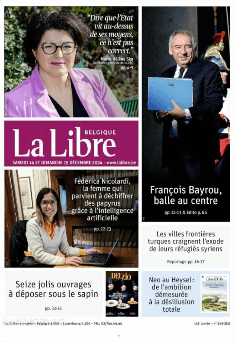 Portada de La Libre.be (B&eacute;lgica)