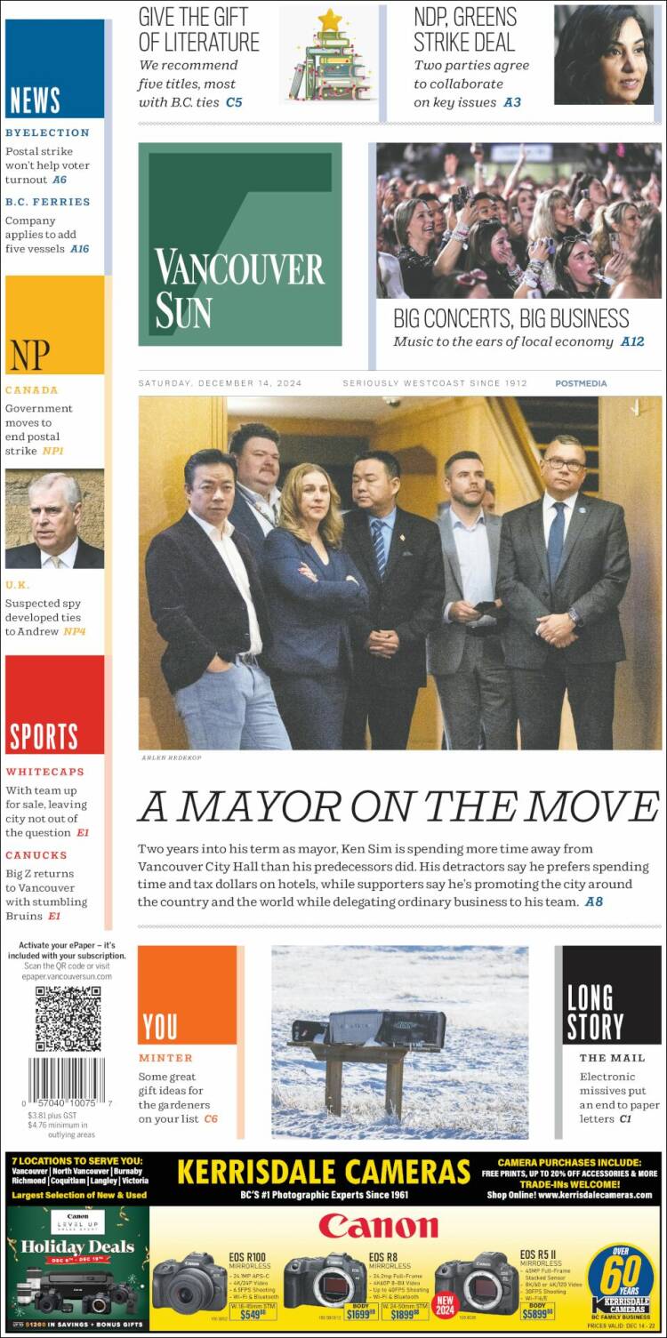 Portada de The Vancouver Sun (Canadá)