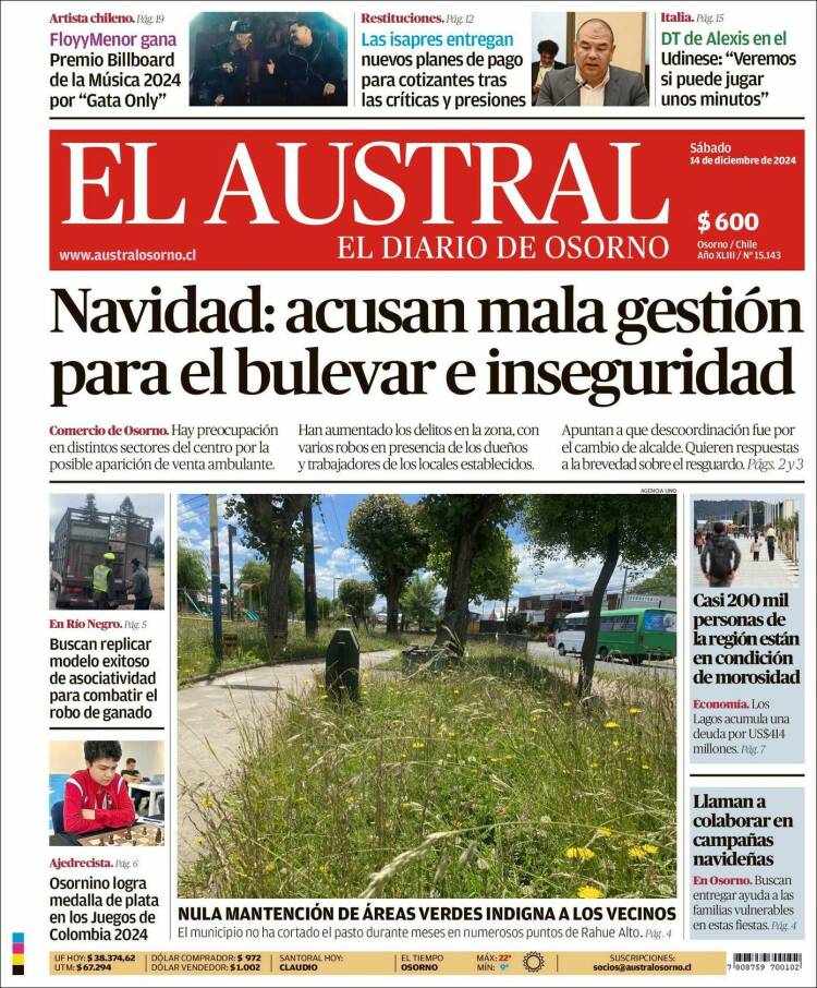Portada de El Austral de Osorno (Chile)
