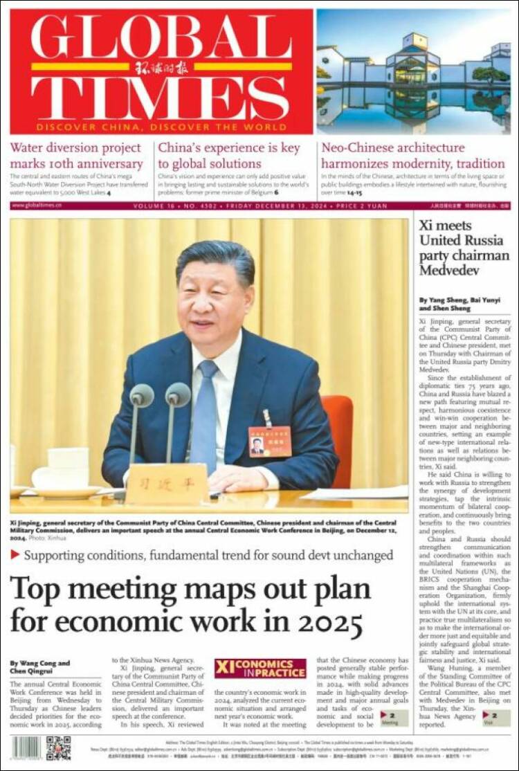 Portada de The Global Times (China)