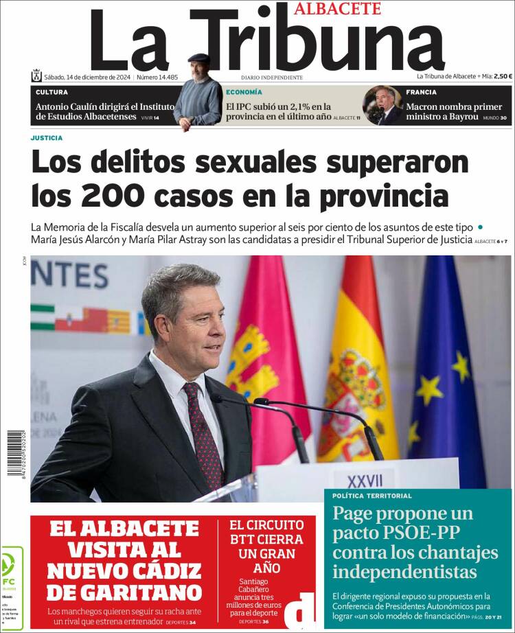 Portada de La Tribuna de Albacete (España)