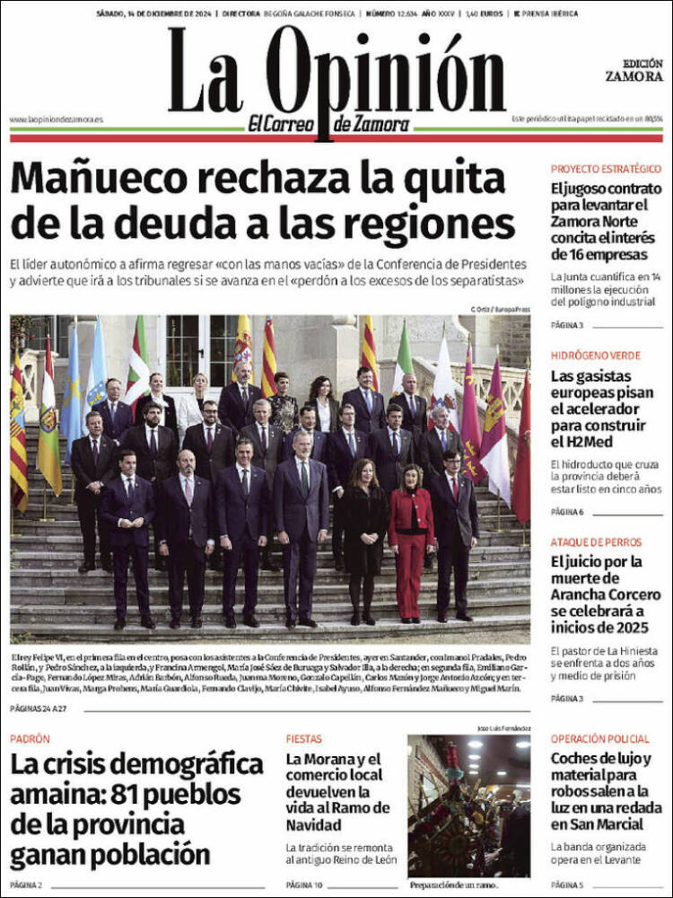 Portada de La Opinión - El Correo de Zamora (España)
