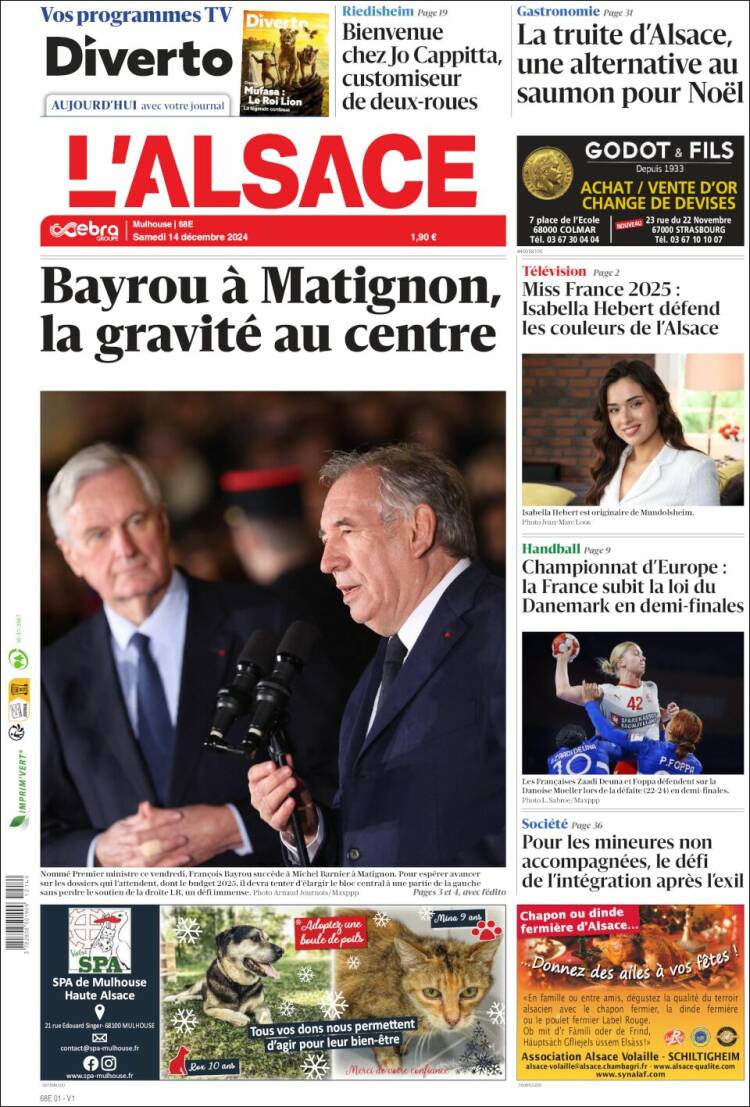 Portada de Journal L'Alsace (Francia)