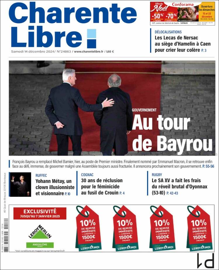 Portada de Charente Libre (Francia)