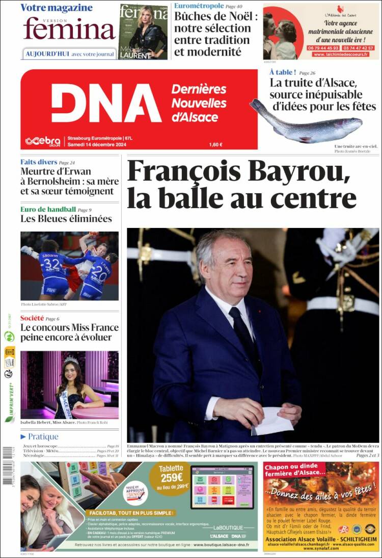 Portada de Les Dernières Nouvelles d'Alsace (Francia)