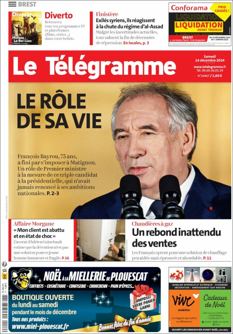 Portada de Télégramme (Francia)