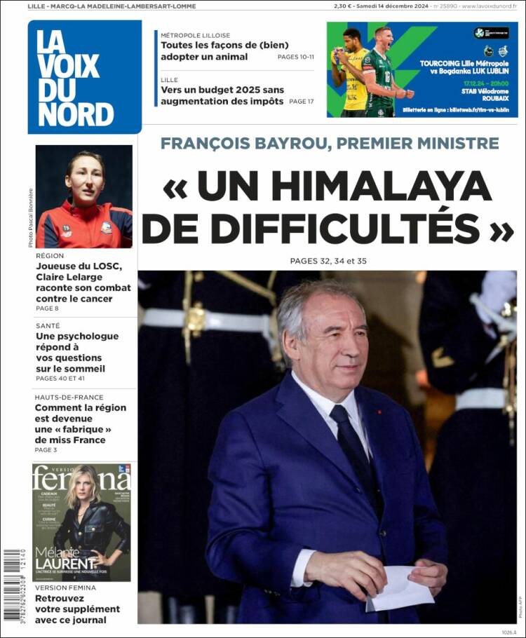 Portada de La Voix du Nord (Francia)