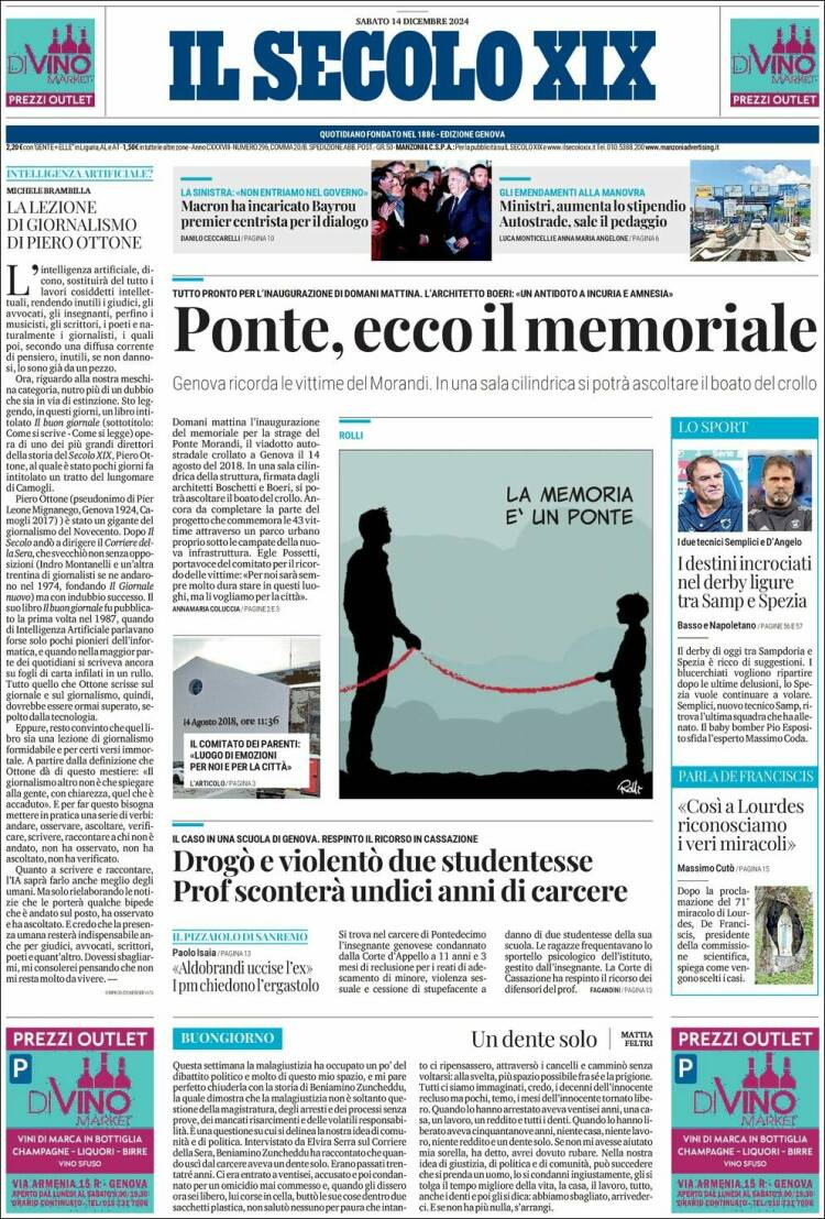Portada de Il Secolo XIX (Italia)