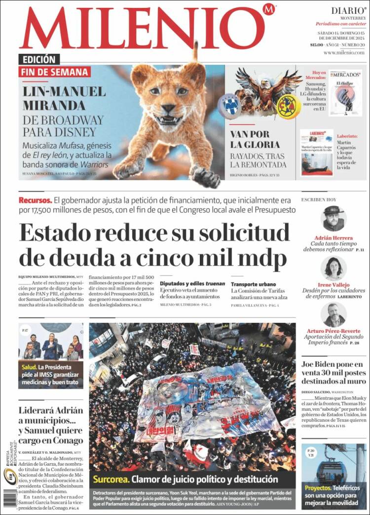 Portada de Milenio de Monterrey (México)