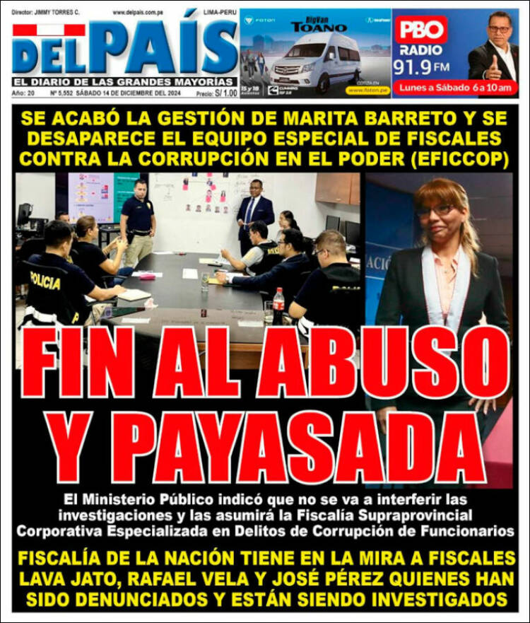 Portada de Del País (Perú)