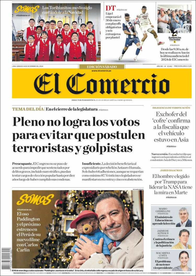 Portada de El Comercio (Perú)