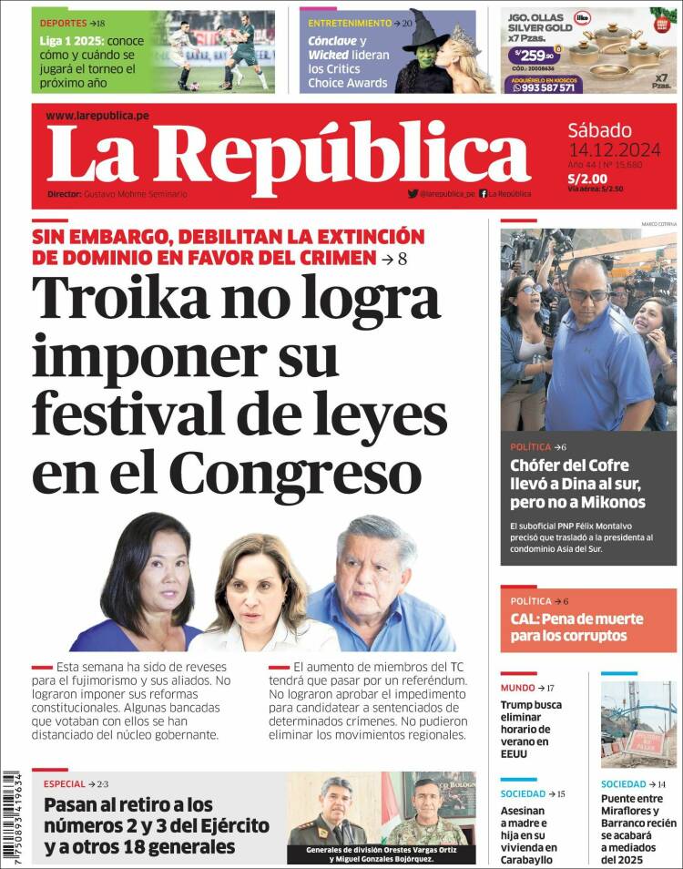 Portada de La Republica (Perú)