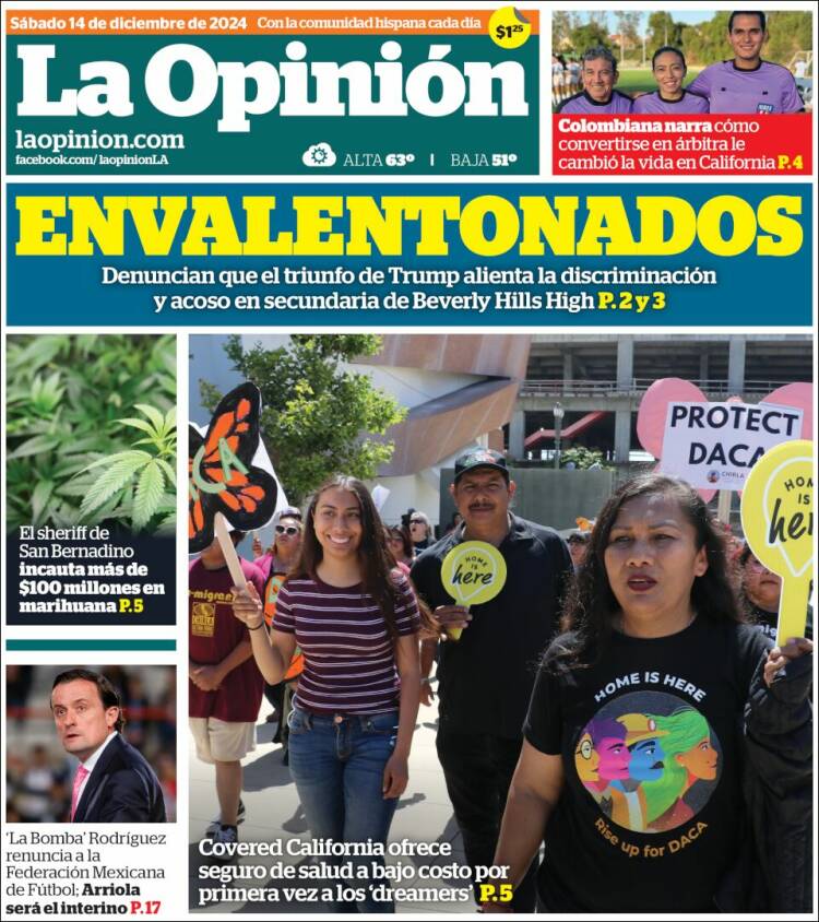 Portada de La Opinión (USA)