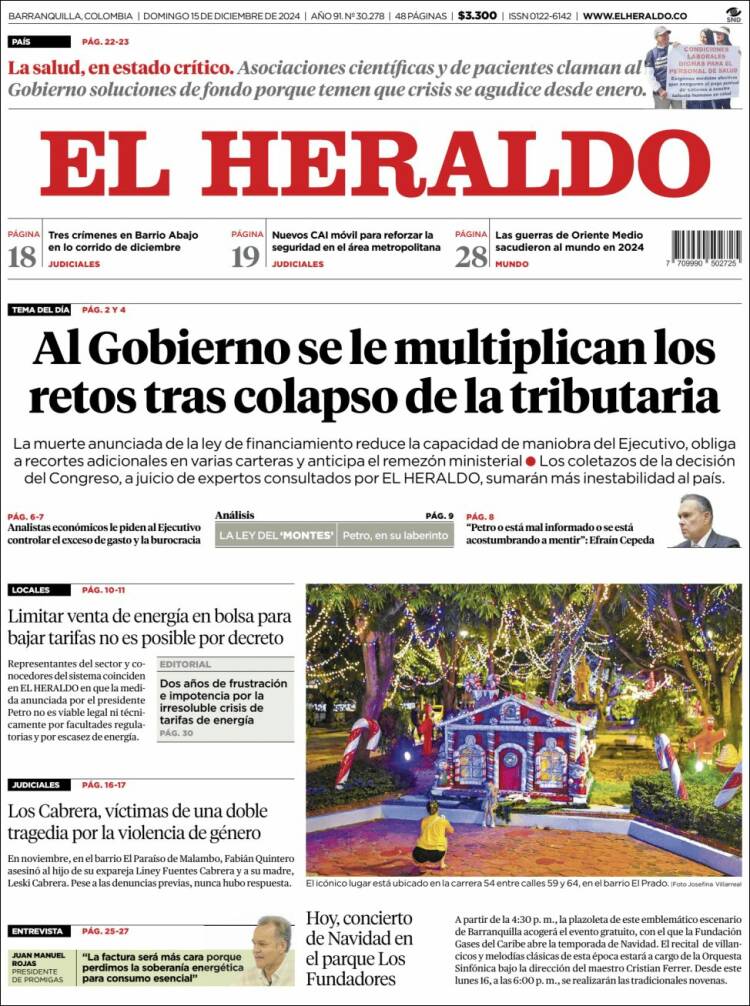 Portada de El Heraldo (Colombia)