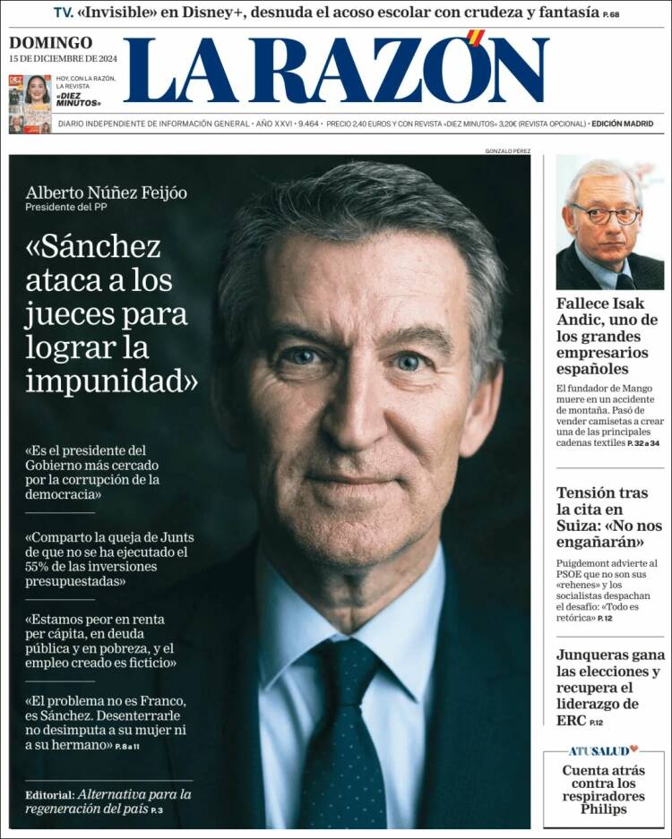 Portada de La Razón (España)