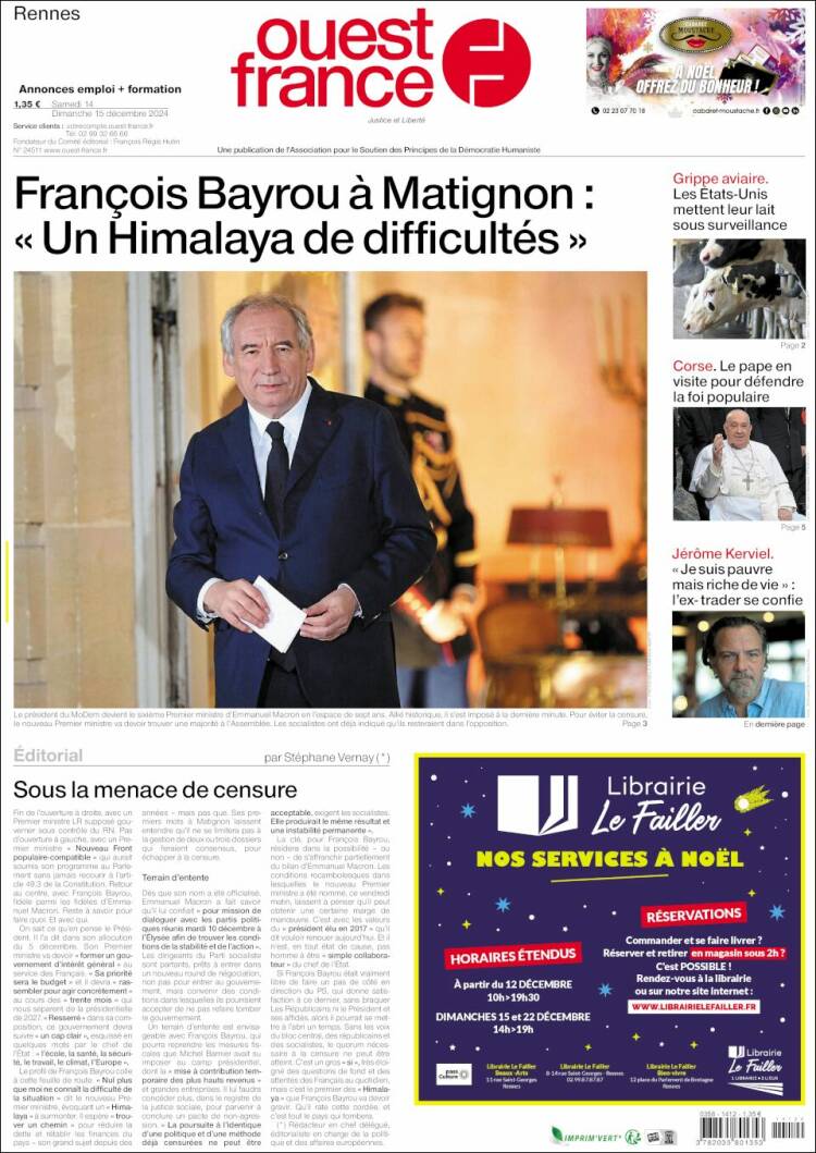 Portada de Ouest France (Francia)