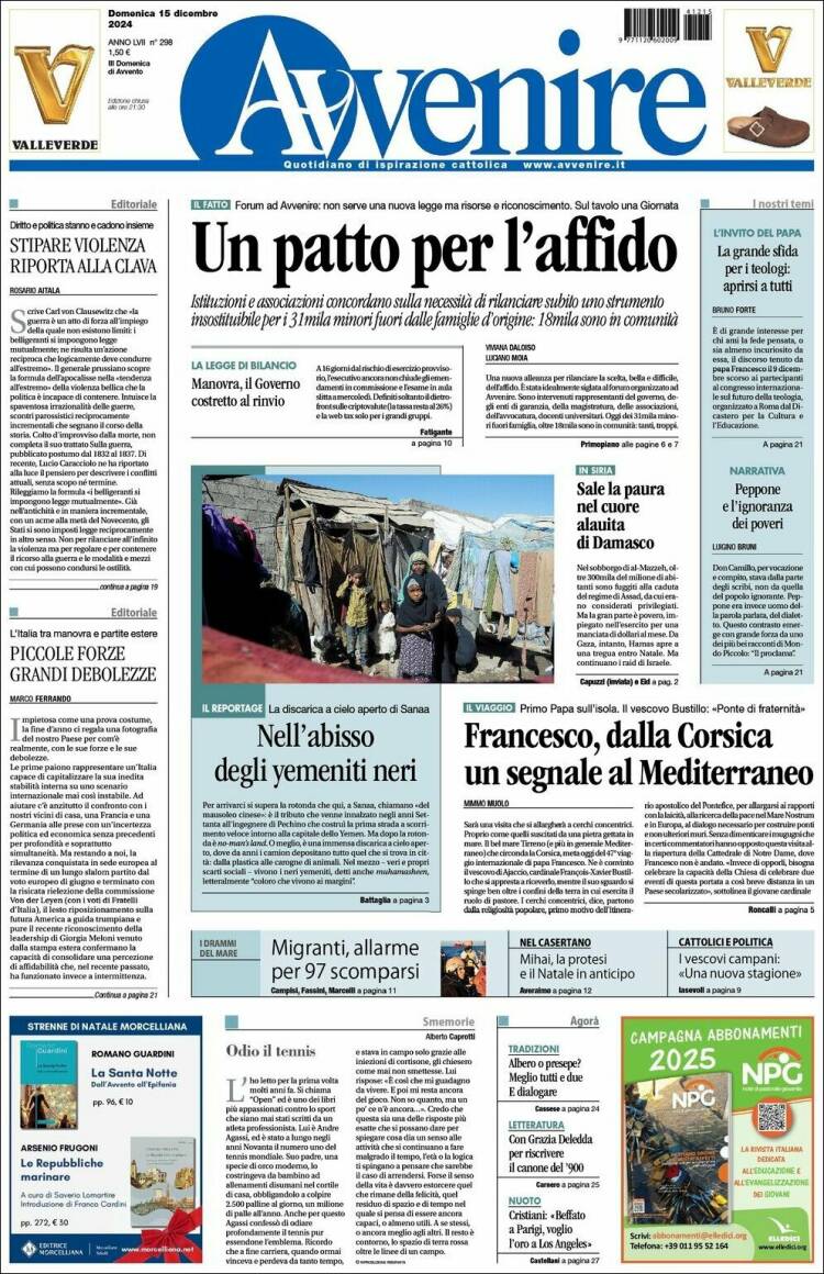Portada de Avvenire (Italia)