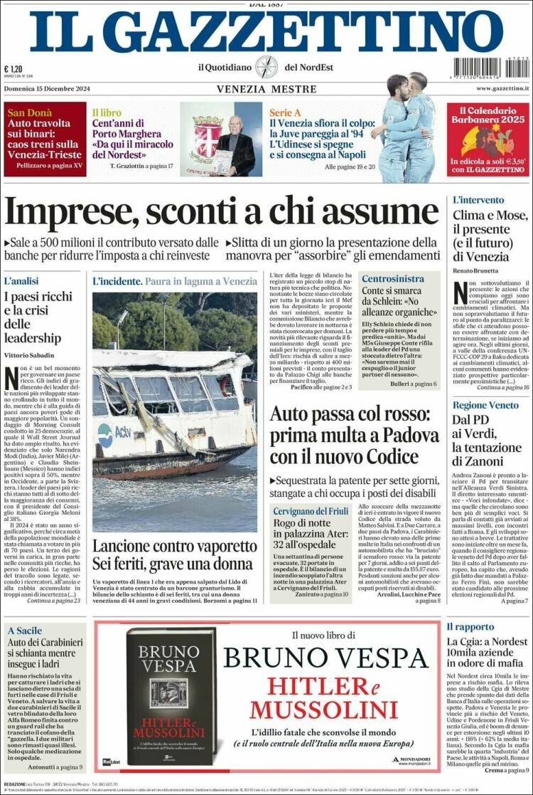 Portada de Il Gazzettino (Italia)