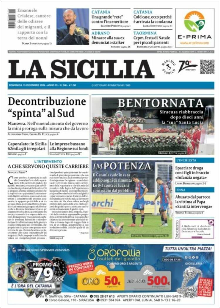 Portada de La Sicilia (Italia)