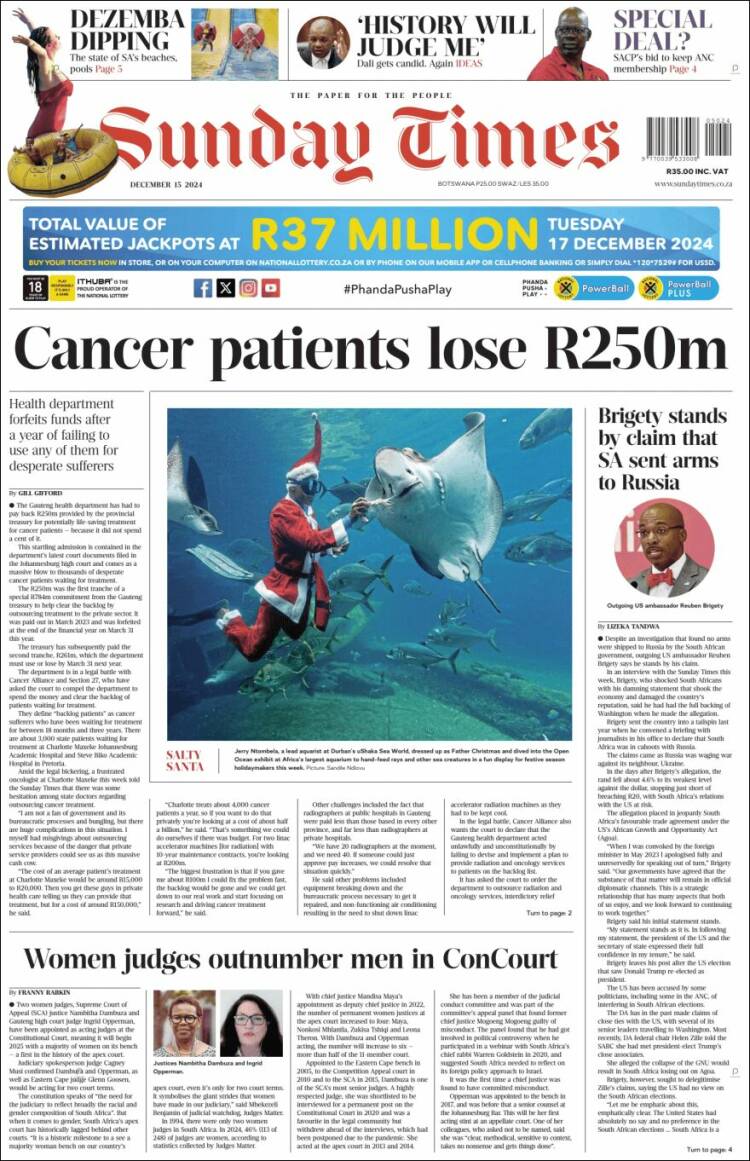 Portada de The Times (Sud&aacute;frica)