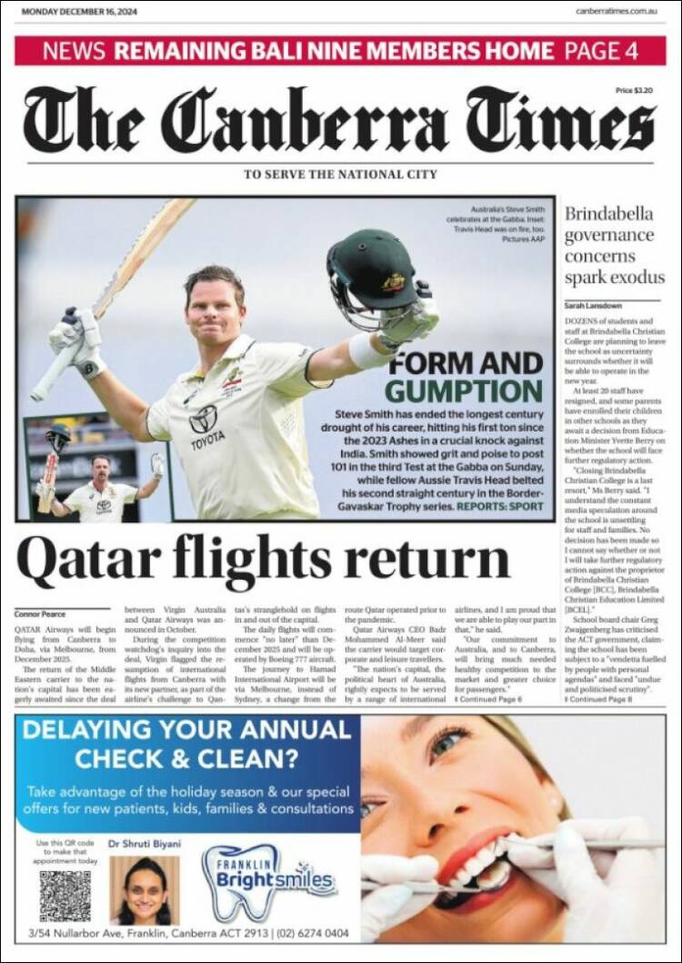 Portada de The Canberra Times (Australia)