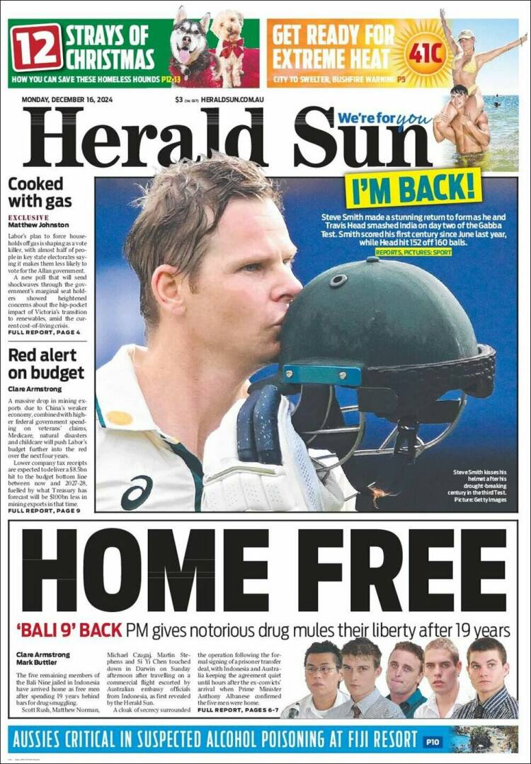 Portada de Herald Sun (Australia)